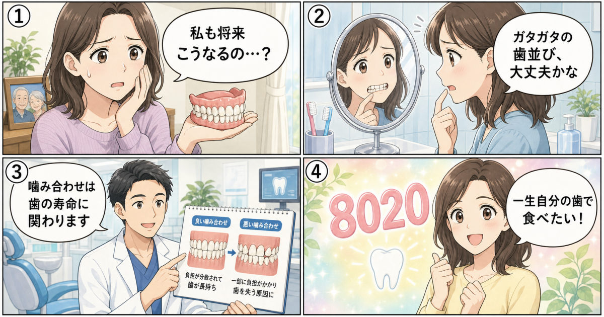 将来の入れ歯を防ぐ！歯並び・かみ合わせと歯の寿命・8020の関係
