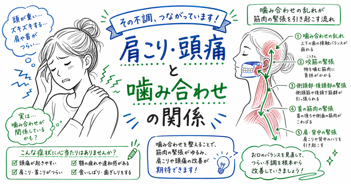 整体で治らない肩こり・頭痛は噛み合わせが原因？歯科医師が解説