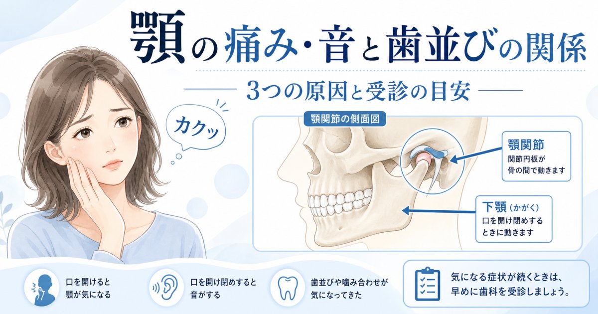顎の痛みや音は歯並びのせい？顎関節症の3つの原因と受診の目安