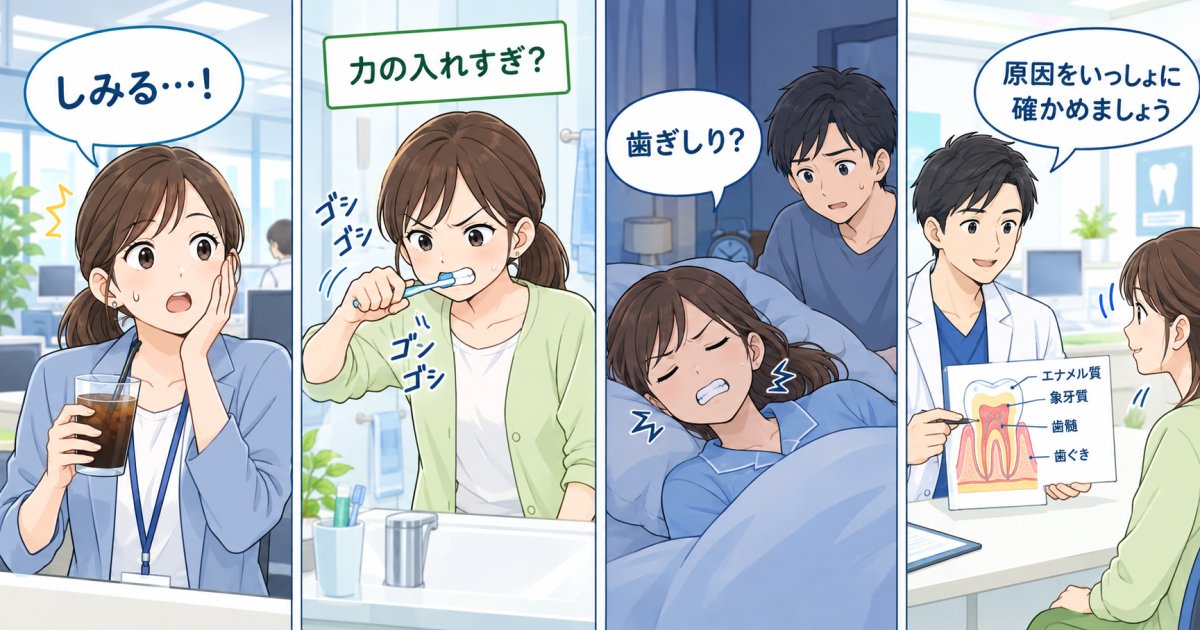 冷たいものがしみる人の特徴は？強い歯みがき・歯ぎしりとの関係