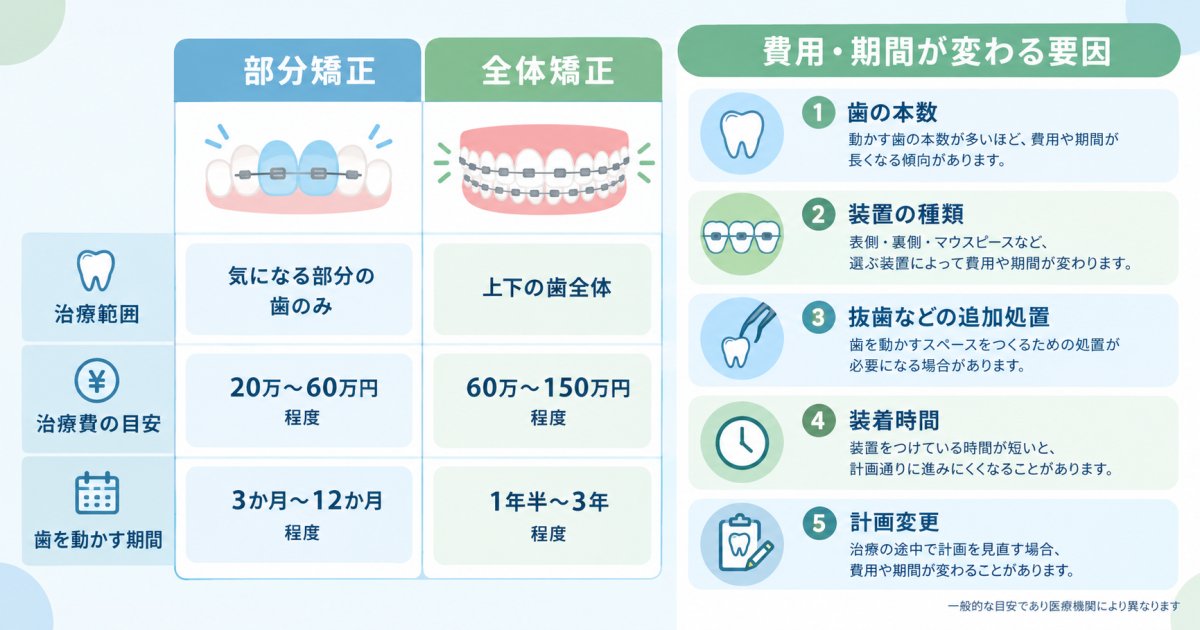 部分矯正と全体矯正の費用・期間は何で変わる?