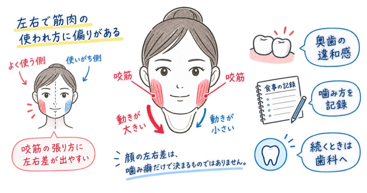 片側噛みの癖で顔の歪みが生じる仕組みと、自分でできる見直し習慣