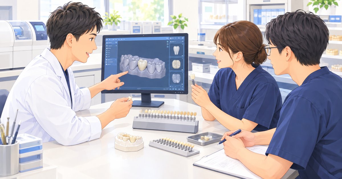よつば歯科・矯正歯科 溝の口院では、白い被せ物の色や合い具合をどう確かめて作る？