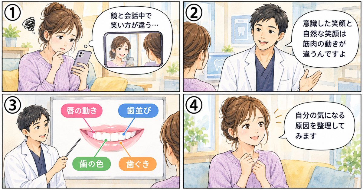 写真と会話中で笑顔の口元が違って見えるのはなぜ?
